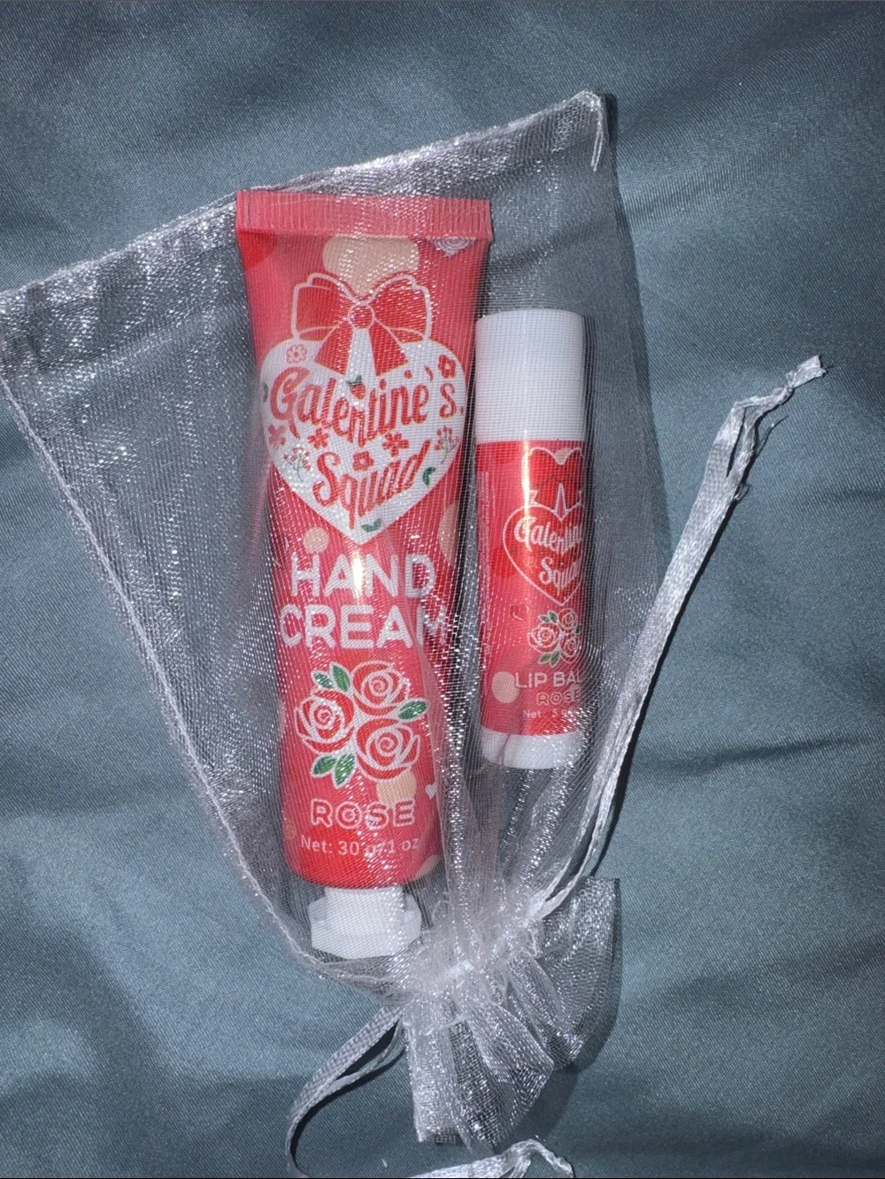 Rose scented Hand Cream & Lip Balm Set - Pink GALENTINES SET